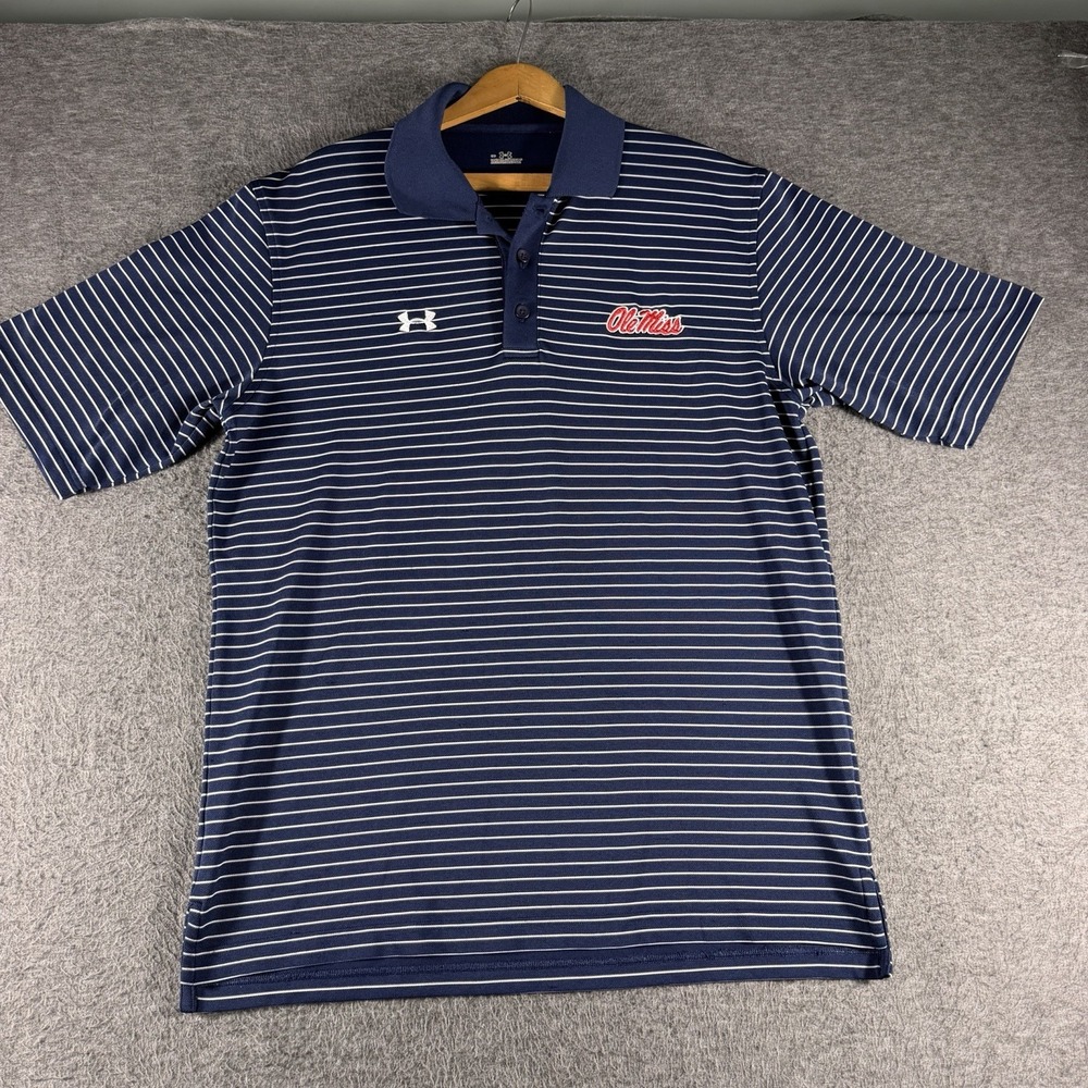 UNDER ARMOUR OLE MISS Rebels Size Medium Men's Short Sleeve Polo Shirt Striped